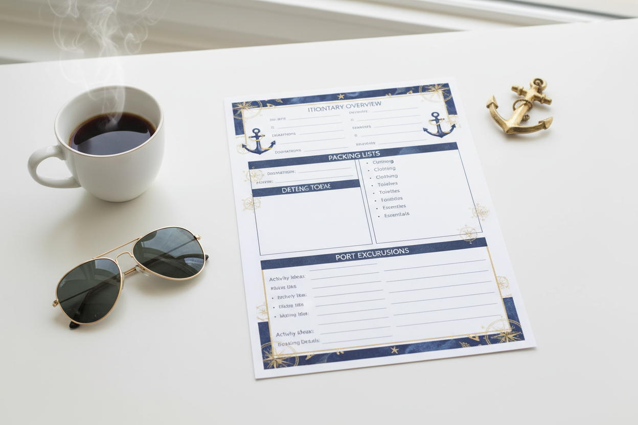 Cruise Command Center Workbook printable worksheet flat lay